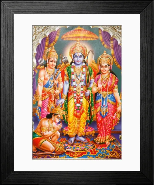Framed Print : Picture of Hindu gods Laksman, Rama, Sita, & Hanuman