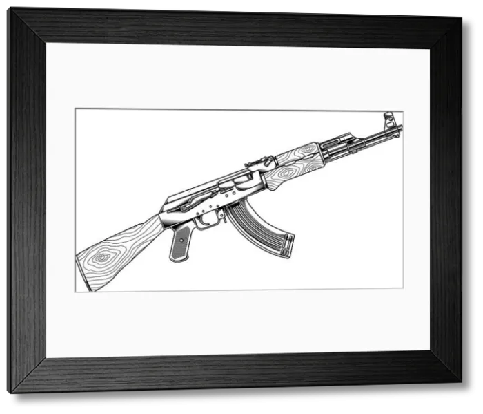Framed Print : line art / black and white guns ak 47 Framed Print : line art / black and white guns ak 47