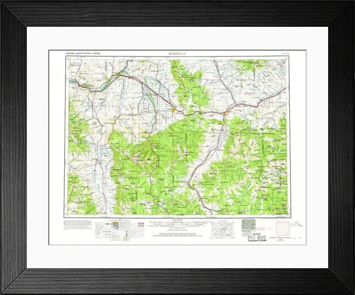 Framed Print : USGS TOPO Map Montana MT Bozeman 268670 1958 250000 Restoration Framed Print : USGS TOPO Map Montana MT Bozeman 268670 1958 250000 Restoration