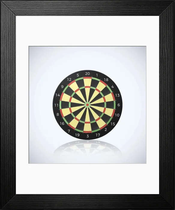 Framed Print : Target for darts arrow. Vector illustration of dart board with reflection isolated on white background Framed Print : Target for darts arrow. Vector illustration of dart board with reflection isolated on white background