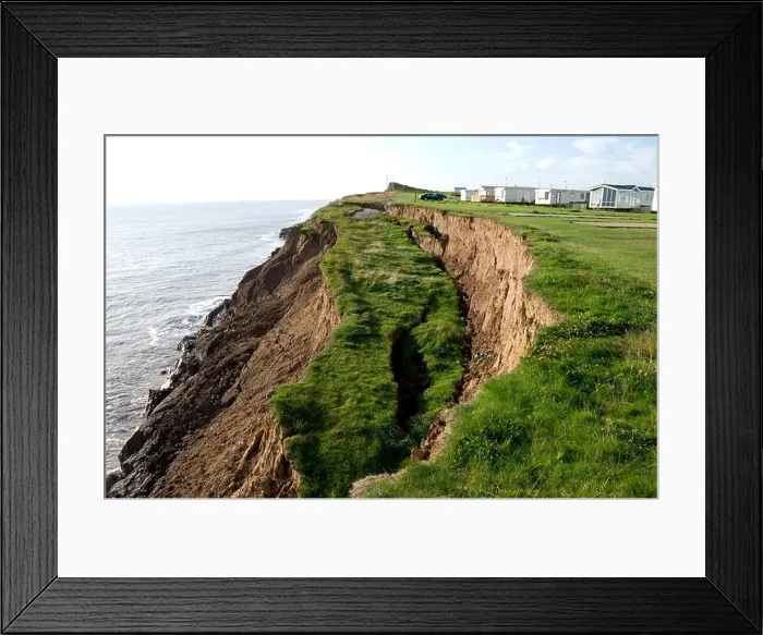 Framed Print : Coastal erosion with active landslips in glacial till, Aldbrough, Holderness coast, Humberside, England, United Kingdom, Europe Framed Print : Coastal erosion with active landslips in glacial till, Aldbrough, Holderness coast, Humberside, England, United Kingdom, Europe