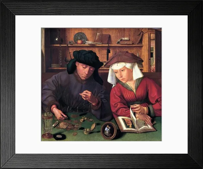 Framed Print : Quentin Massys. The Moneylender and his Wife, 1514. oil on panel, 70.5 x 67 cm Framed Print : Quentin Massys. The Moneylender and his Wife, 1514. oil on panel, 70.5 x 67 cm