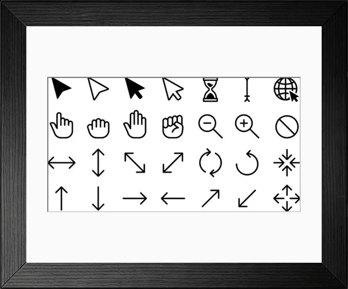 Framed Print : Cursor icons. Web internet scale arrow clicking computer pointer, hand mouse cursors. Static and dynamic click cursor buttons isolated vector set Framed Print : Cursor icons. Web internet scale arrow clicking computer pointer, hand mouse cursors. Static and dynamic click cursor buttons isolated vector set