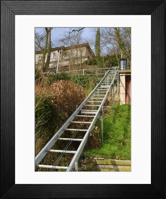 Framed Print : Garden with an electric lift to wind up material and goods Framed Print : Garden with an electric lift to wind up material and goods