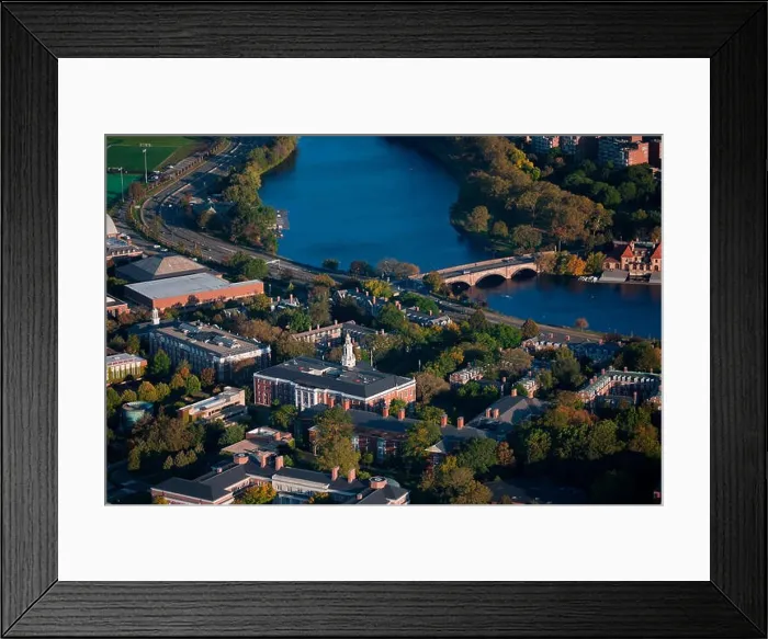 Framed Print : AERIAL VIEW of Cambridge and Anderson Memorial Bridge leading to Weld Boathouse, Harvard on Charles River, Cambridge, Boston, MA Framed Print : AERIAL VIEW of Cambridge and Anderson Memorial Bridge leading to Weld Boathouse, Harvard on Charles River, Cambridge, Boston, MA
