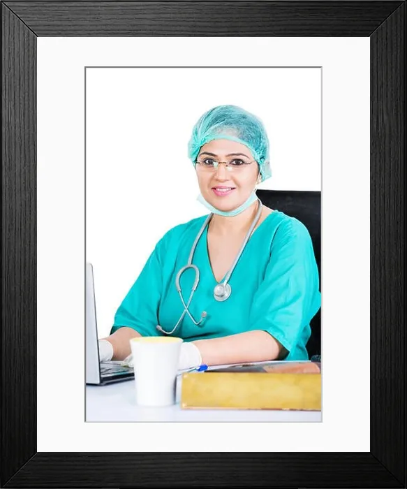 Framed Print : Indian Medical Surgeon Lady Doctor Laptop Working In Hospital Framed Print : Indian Medical Surgeon Lady Doctor Laptop Working In Hospital