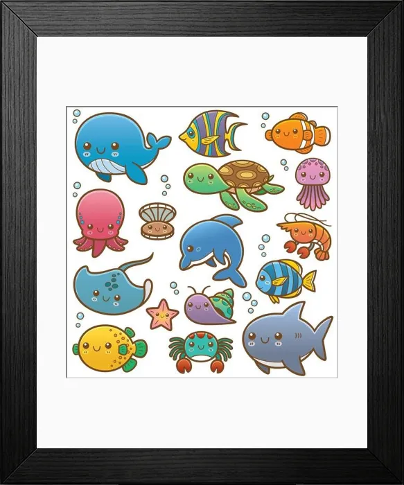 Framed Print : Vector Illustration of Sea animals Cartoon Framed Print : Vector Illustration of Sea animals Cartoon