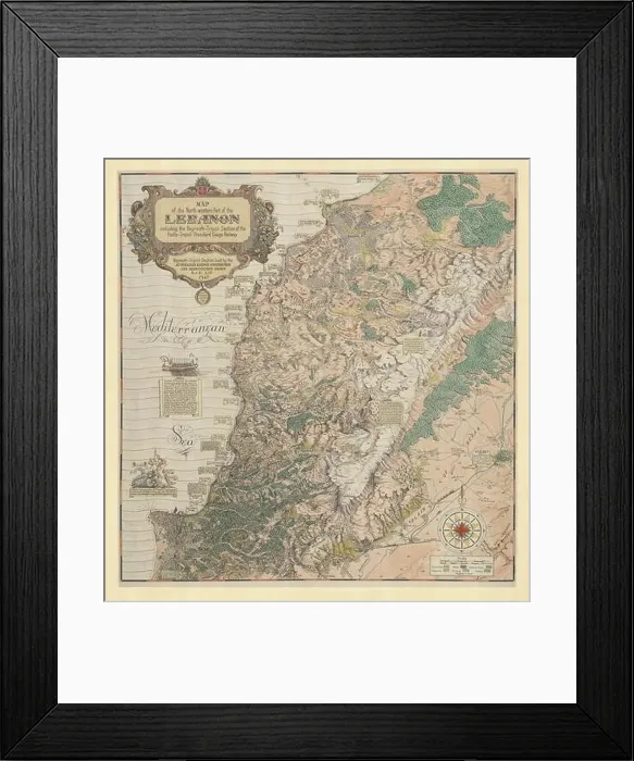 Framed Print : Vintage Map of the north-western part of the Lebanon / drawn by J. Emery. 1942 Framed Print : Vintage Map of the north-western part of the Lebanon / drawn by J. Emery. 1942