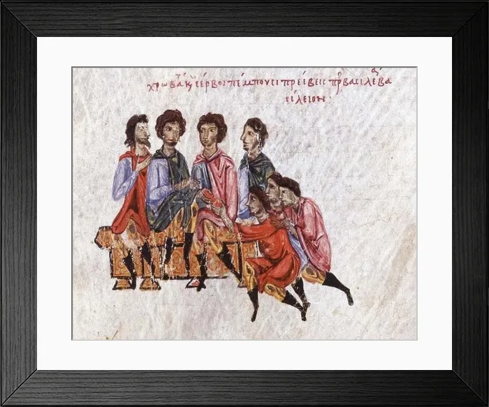 Framed Print : illustrations - illuminations from the Byzantine history manuscript of John Skylitzes, 11th century A.D Framed Print : illustrations - illuminations from the Byzantine history manuscript of John Skylitzes, 11th century A.D