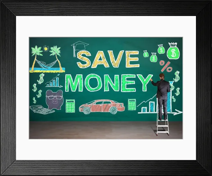 Framed Print : High Angle View Of Businessperson Drawing Save Money Concept On Diary At Wooden Desk In Office Framed Print : High Angle View Of Businessperson Drawing Save Money Concept On Diary At Wooden Desk In Office