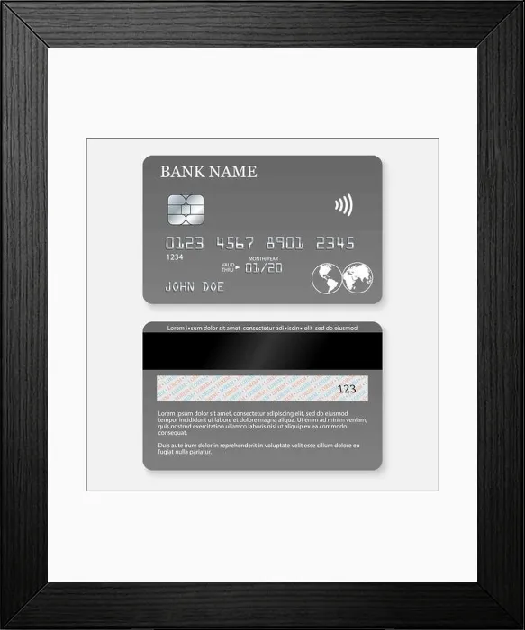 Framed Print : Realistic detailed credit card. Front and back side template Framed Print : Realistic detailed credit card. Front and back side template