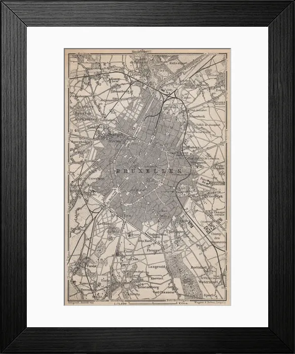 Framed Print : BRUSSELS BRUXELLES BRUSSEL environs plan. Belgium carte. BAEDEKER, 1897 map