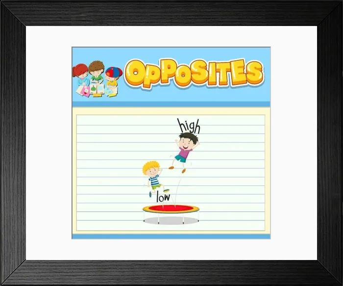 Framed Print : Opposite words with pictures for kids illustration Framed Print : Opposite words with pictures for kids illustration
