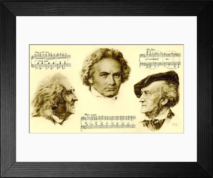 Framed Print : The composers Franz von Liszt, Ludwig van Beethoven and Richard Wagner. Drawing by K. J. Boehringer Framed Print : The composers Franz von Liszt, Ludwig van Beethoven and Richard Wagner. Drawing by K. J. Boehringer