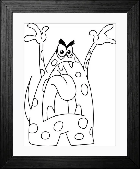Framed Print : Outline angry monster, Vector line art illustration coloring page Framed Print : Outline angry monster, Vector line art illustration coloring page