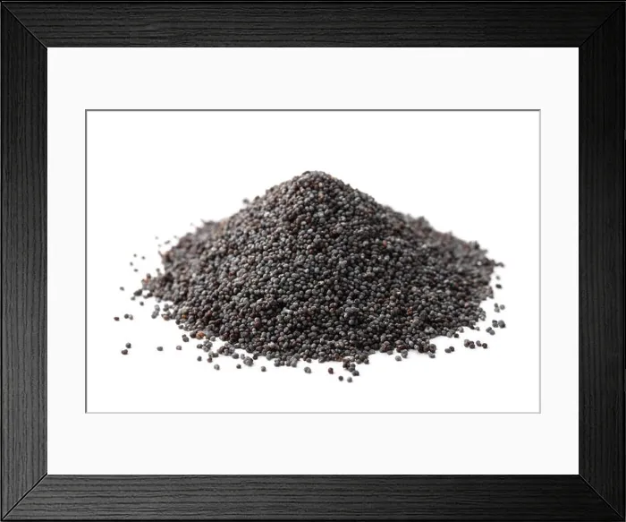 Framed Print : Pile of poppy seeds isolated on white Framed Print : Pile of poppy seeds isolated on white