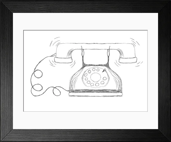Framed Print : Drawing or illustration of and old style wired telephone with a dialing ring Framed Print : Drawing or illustration of and old style wired telephone with a dialing ring
