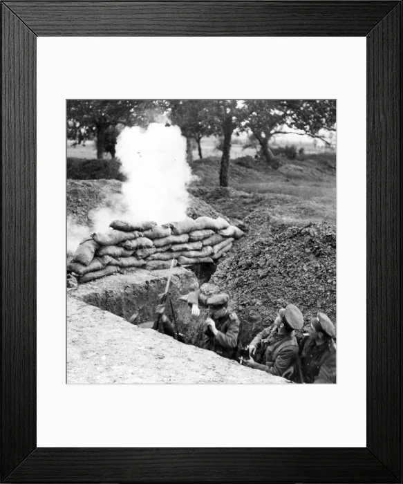 Framed Print : British soldiers in trench under fire during World War One Framed Print : British soldiers in trench under fire during World War One
