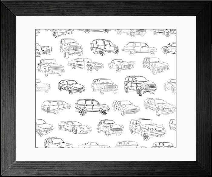 Framed Print : Seamless background with car sketches Framed Print : Seamless background with car sketches