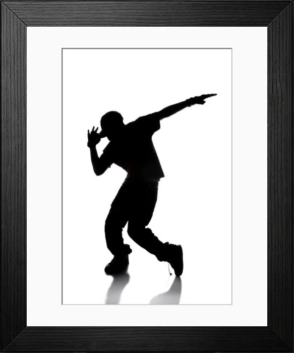 Framed Print : Silhouette of hip hop dancer over a white background Framed Print : Silhouette of hip hop dancer over a white background