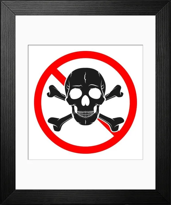 Framed Print : Danger sign with skull. Hazard sign isolated. Vector illustration. Warning icon Framed Print : Danger sign with skull. Hazard sign isolated. Vector illustration. Warning icon