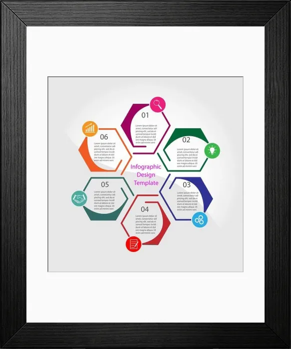 Framed Print : Infographic design template. Six stages of successful business, training or project promotion. Flat design Framed Print : Infographic design template. Six stages of successful business, training or project promotion. Flat design