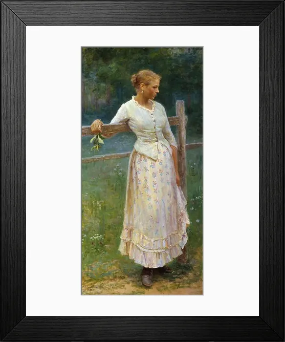 Framed Print : Kasatkin Nikolai - Girl Leaning Against a Fence Framed Print : Kasatkin Nikolai - Girl Leaning Against a Fence