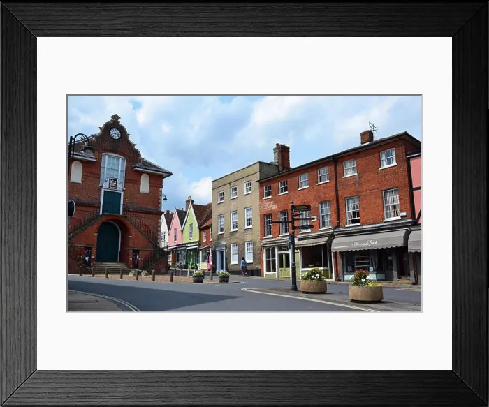 Framed Print : Town Hall and shopping street in Woodbridge, Suffolk, East Anglia, England, UK Framed Print : Town Hall and shopping street in Woodbridge, Suffolk, East Anglia, England, UK