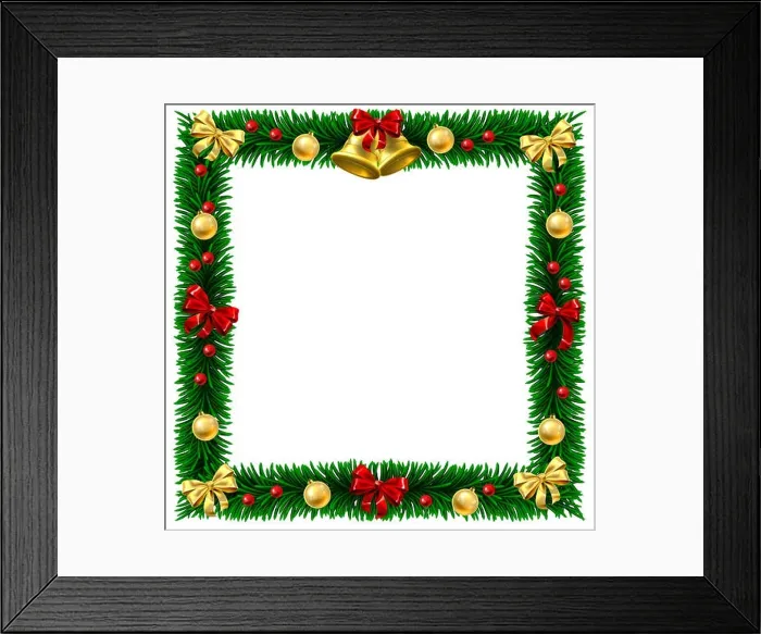 Framed Print : Square Christmas tree wreath border frame decoration festive design background with bauble balls hanging from trees branches Framed Print : Square Christmas tree wreath border frame decoration festive design background with bauble balls hanging from trees branches