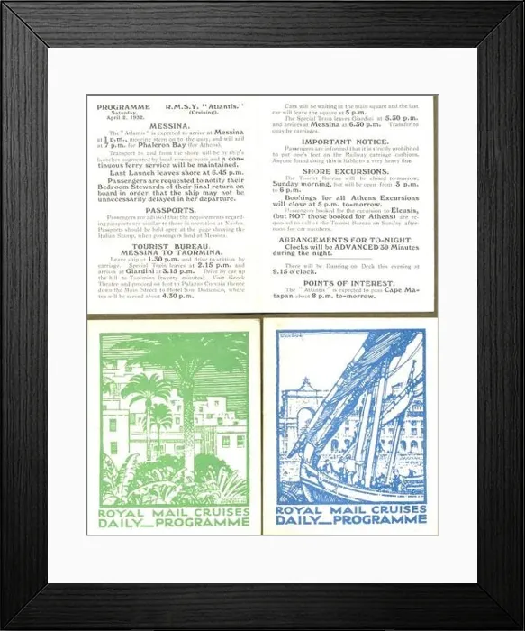 Framed Print : Daily programme for a Royal Mail Cruise by artist Kenneth Shoesmith Framed Print : Daily programme for a Royal Mail Cruise by artist Kenneth Shoesmith