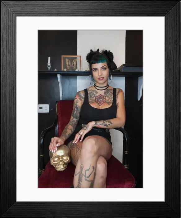 Framed Print : A young woman with a gold skull Framed Print : A young woman with a gold skull