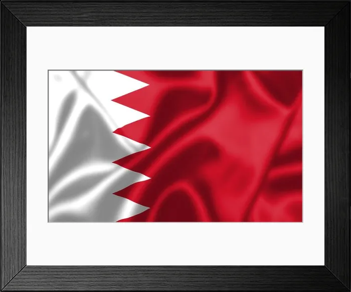 Framed Print : Bahrain flag blowing in the wind. Background texture Framed Print : Bahrain flag blowing in the wind. Background texture