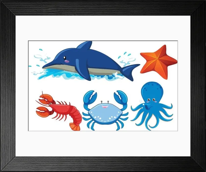 Framed Print : Set of aquatic animals illustration Framed Print : Set of aquatic animals illustration