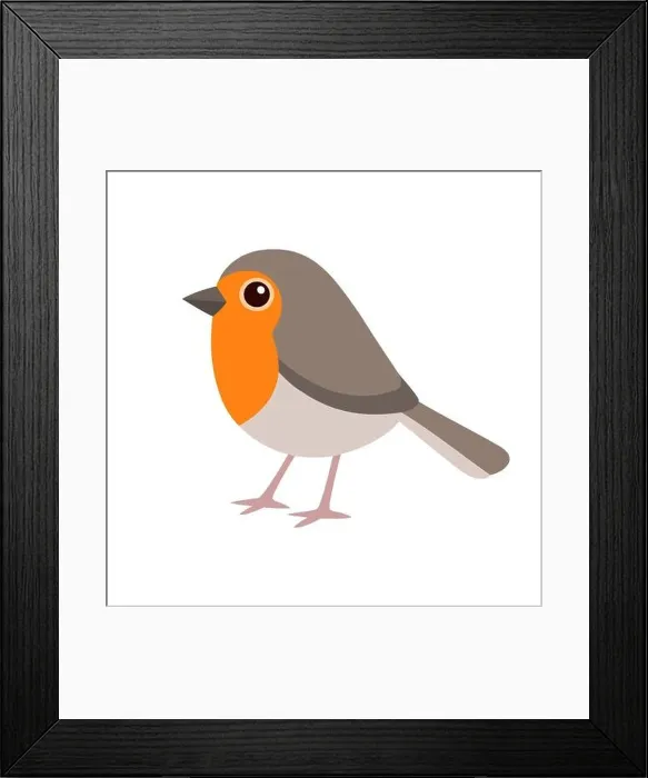 Framed Print : Cute cartoon robin bird drawing. Simple flat drawing of European robin. Isolated vector clip art illustration Framed Print : Cute cartoon robin bird drawing. Simple flat drawing of European robin. Isolated vector clip art illustration