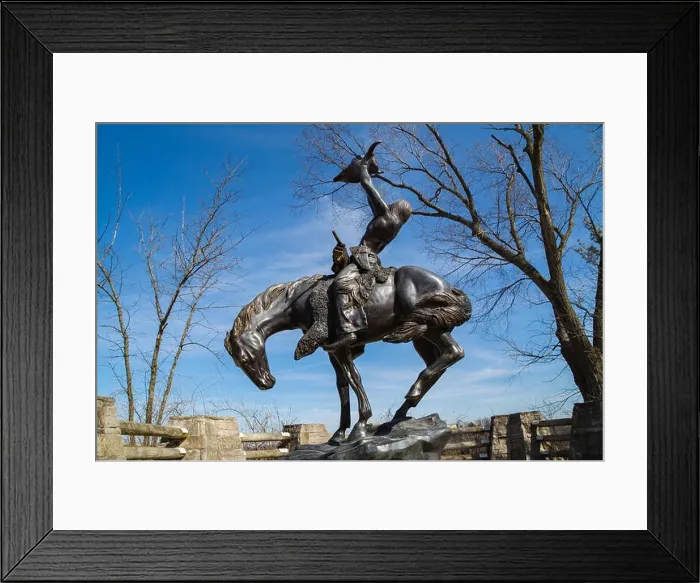 Framed Print : Metal statue of Native American on horse. Starved Rock State Park, Illinois, USA Framed Print : Metal statue of Native American on horse. Starved Rock State Park, Illinois, USA