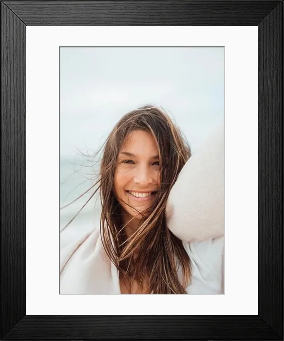 Framed Print : Happy brunette woman with long hair Framed Print : Happy brunette woman with long hair