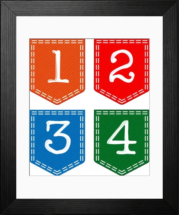Framed Print : Four Fabric Numbers, 1, 2, 3, 4 Framed Print : Four Fabric Numbers, 1, 2, 3, 4