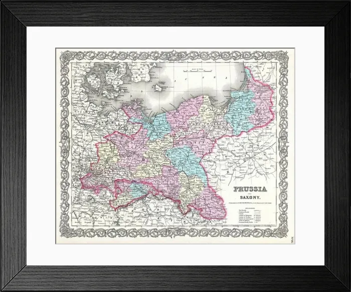 Framed Print : Beautiful vintage hand drawn Colton's map of Prussia from 1860 with beautiful colorful maps and illustrations of countries, regions and oceans Framed Print : Beautiful vintage hand drawn Colton's map of Prussia from 1860 with beautiful colorful maps and illustrations of countries, regions and oceans