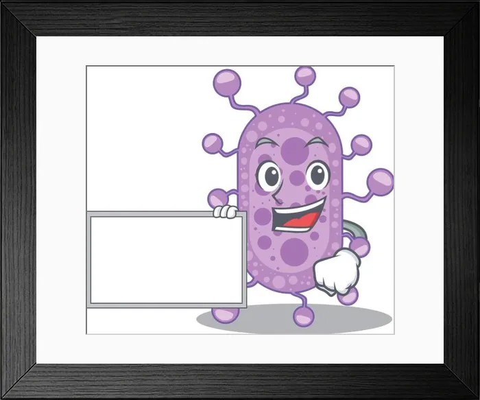 Framed Print : Mycobacterium cartoon character design style with board Framed Print : Mycobacterium cartoon character design style with board
