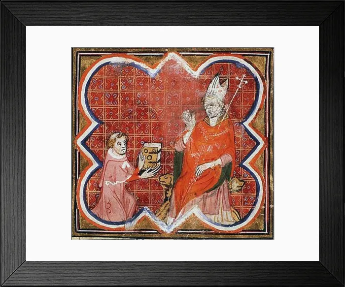 Framed Print : English: Petrus Comestor presents his book to Archbishop Guillaume of Sens Contents: Guiard des Moulins, Bible Historiale Complétée Place of origin Framed Print : English: Petrus Comestor presents his book to Archbishop Guillaume of Sens Contents: Guiard des Moulins, Bible Historiale Complétée Place of origin
