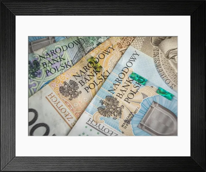 Framed Print : Narodowy bank Polski sign on Banknote economy in Poland inflation concept Framed Print : Narodowy bank Polski sign on Banknote economy in Poland inflation concept