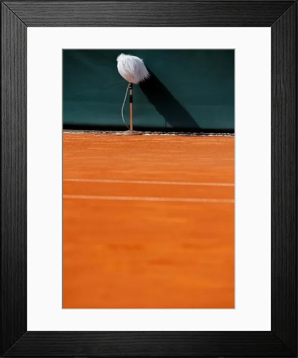 Framed Print : Detail with a professional sport microphone on a clay tennis court Framed Print : Detail with a professional sport microphone on a clay tennis court