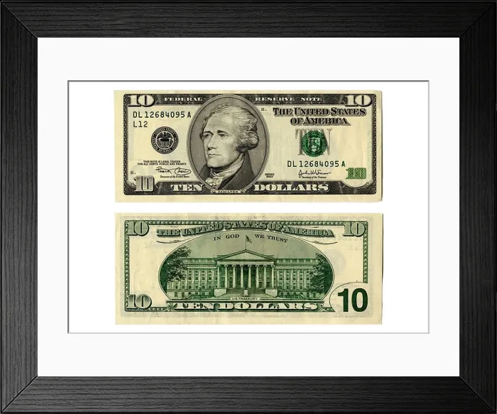 Framed Print : Front and back side of the new ten dollar bill Framed Print : Front and back side of the new ten dollar bill