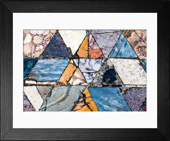Framed Print : Colourful rhombic tiles of a marble mosaic floor at the ancient city of Herculaneum, Italy Framed Print : Colourful rhombic tiles of a marble mosaic floor at the ancient city of Herculaneum, Italy