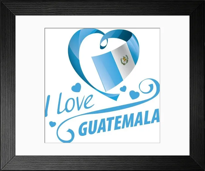 Framed Print : National flag of the Guatemala in the shape of a heart and the inscription I love Guatemala. Vector illustration