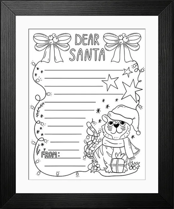 Framed Print : Letter to Santa Claus Coloring Page - Tiger symbol of 2022 Framed Print : Letter to Santa Claus Coloring Page - Tiger symbol of 2022