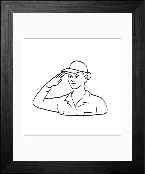 Framed Print : American Female Veteran Soldier or Military Personnel Saluting Line Art Drawing Black and White Framed Print : American Female Veteran Soldier or Military Personnel Saluting Line Art Drawing Black and White