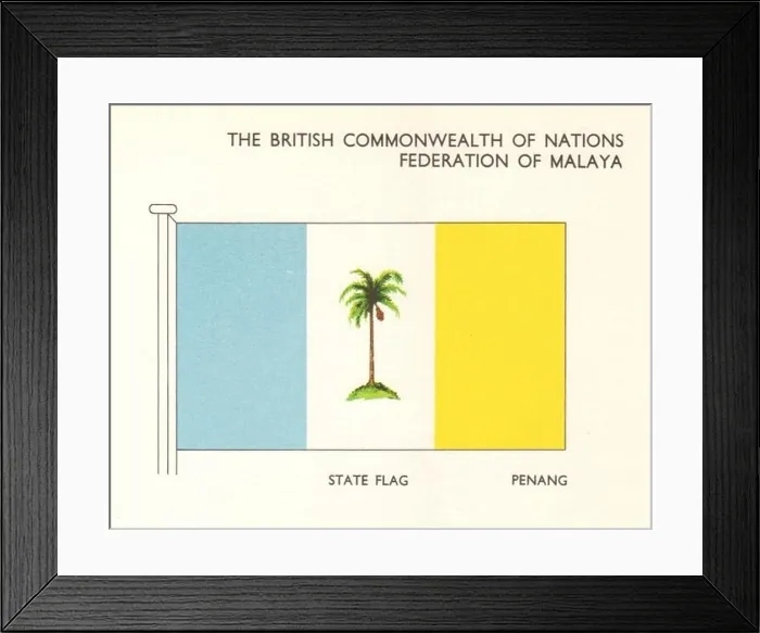 Framed Print : MALAYSIA FLAGS. Federation of Malaya. State Flag Penang 1964 old vintage print Framed Print : MALAYSIA FLAGS. Federation of Malaya. State Flag Penang 1964 old vintage print