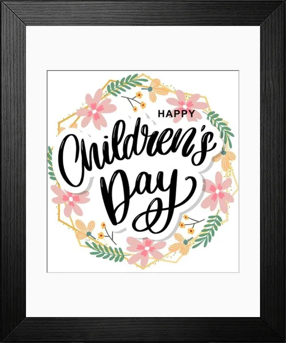 Framed Print : happy children's day, cute vector greeting card with funny letters in scandinavian style and cartoon landscape Framed Print : happy children's day, cute vector greeting card with funny letters in scandinavian style and cartoon landscape