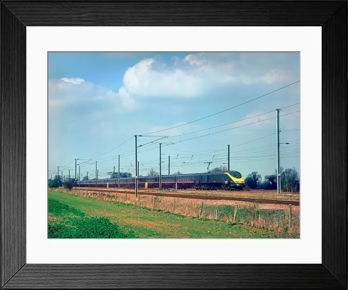 Framed Print : GNER class 373 regional Eurostar set 3303 and 3304 working an up service at Marholm on the 4th April 2003 Framed Print : GNER class 373 regional Eurostar set 3303 and 3304 working an up service at Marholm on the 4th April 2003
